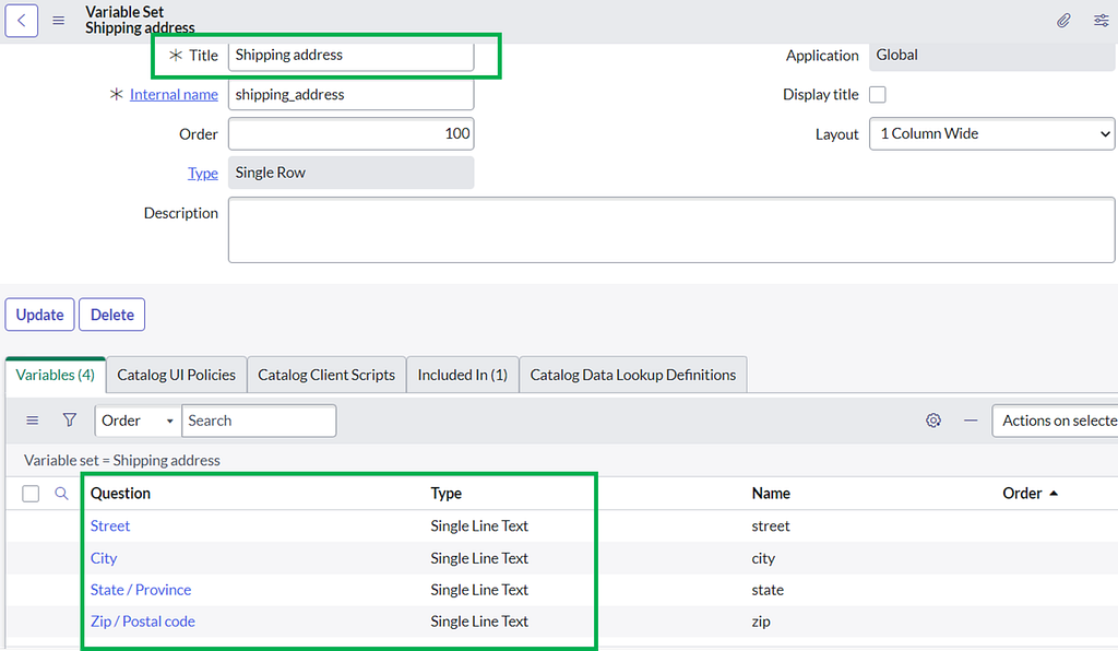 Adding individual variables to one Variable Set