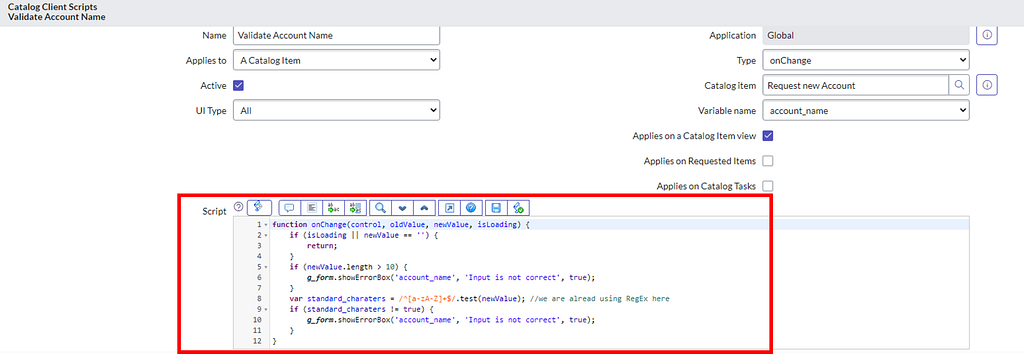 A complex Client Script validating the input