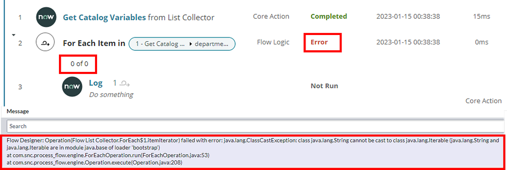 Flow Designer can not handle the variable type and throws an error