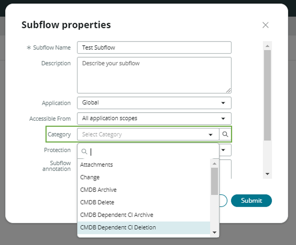 Good Practice: Set a category in the flow, subflow and action properties view